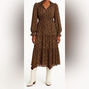 Moon River Black, Brown and Gold Foiled Paisley Maxi  Dress